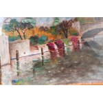 Along the Spree Berlin 1938 oil painting on cardboard 23 x 34 cm framed, signed, dated and titled on the front lower right. State of preservation: very good, Along the Spree Berlin 1938 oil painting on cardboard 23 x 34 cm framed, signed, dated and titled