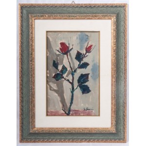 Branch of roses oil painting on canvas 38 x 24 cm signed in frame. State of preservation: very good, Branch of roses oil painting on canvas 38 x 24 cm signed in frame. State of preservation: very good
