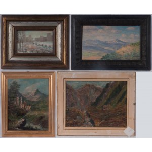 Lot of three paintings: mountain landscape oil on board front and back, signed and dated 1920 28 x 22 cm; mountain landscape oil on cardboard signed and dated 1919 15.5 x 26 cm; winter landscape oil on cardboard signed 9 x 14 cm Condition: good, minimal d
