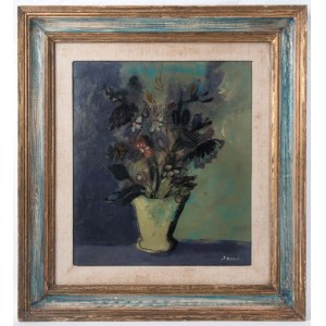 Flowers 1967 oil painting on canvas 45 x 40 cm framed, signed lower right. With authentication of the work with signature, date and title State of preservation: very good, Flowers 1967 oil painting on canvas 45 x 40 cm framed, signed lower right. With aut