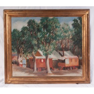 At the fair 1929 oil painting on canvas 65 x 77 cm framed, signed and dated. State of preservation: good, At the fair 1929 oil painting on canvas 65 x 77 cm framed, signed and dated. State of preservation: good