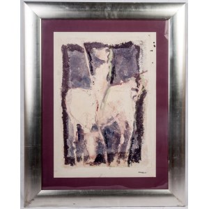 The Knight with the Spear Mixed media on paper, 66 X 47 cm signed in frame. State of preservation: very good, The Knight with the Spear Mixed media on paper, 66 X 47 cm signed in frame. State of preservation: very good