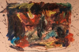 Kompozycja abstrakcyjna 1976 obraz olejny na papierze naniesiony na płótno 40 x 50 cm sygnowany, datowany w ramie. Z uwierzytelnieniem na zdjęciu autora. Stan zachowania: bardzo dobry, Kompozycja abstrakcyjna 1976 obraz olejny na papierze naklejony na płó