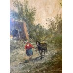 Landscape with wayfarer second half of the 20th century oil painting on canvas 50 x 70 cm in a contemporary frame and signed G. Moreno State of preservation: good, Landscape with wayfarer second half of the 20th century oil painting on canvas 50 x 70 cm i