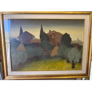Landscape with architecture and trees second half of the 20th century oil painting on canvas 50 x 70 cm in a contemporary frame and signed V. Censotti State of preservation: good, Landscape with architecture and trees second half of the 20th century oil p