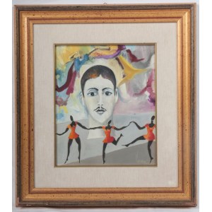 Portrait of Proust oil painting on acrylic 30 x 25 cm signed in frame. With title with dedication and date on the back. With artist&#39;s authentication on photo. State of preservation: very good, Portrait of Proust oil painting on acrylic 30 x 25 cm sign