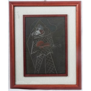 Harlequin chalk on paper 48 x 34 cm framed, signed. State of preservation: very good, Harlequin chalk on paper 48 x 34 cm framed, signed. State of preservation: very good