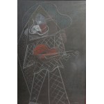 Harlequin chalk on paper 48 x 34 cm framed, signed. State of preservation: very good, Harlequin chalk on paper 48 x 34 cm framed, signed. State of preservation: very good