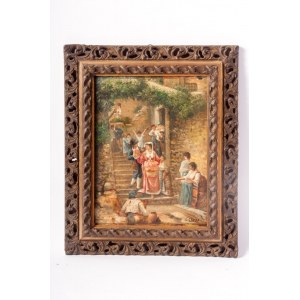 Chiaia steps late 19th century early 20th century oil painting on copper 30 x 23 cm signed in frame. State of preservation: very good, Chiaia steps late 19th century early 20th century oil painting on copper 30 x 23 cm signed in frame. State of preservati