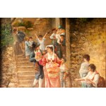 Chiaia steps late 19th century early 20th century oil painting on copper 30 x 23 cm signed in frame. State of preservation: very good, Chiaia steps late 19th century early 20th century oil painting on copper 30 x 23 cm signed in frame. State of preservati