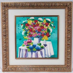 Explosion of flowers oil painting on canvas 40 x 40 cm framed, signed. Archive stamped on the back. State of preservation: excellent, Explosion of flowers oil painting on canvas 40 x 40 cm framed, signed. Archive stamped on the back. State of preservation