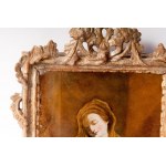 Madonna and Child first half of the 20th century oil painting on glass 30 x 23 cm in a non-contemporary frame in carved and gilded wood. State of preservation: good, Madonna and Child first half of the 20th century oil painting on glass 30 x 23 cm in a no