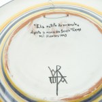 Elijah fed by an angel, polychrome ceramic pomp plate 1998 41 x 5 cm full-bottom with slightly everted rim, lowered bottom on the back. Signed, dated and titled on the back in black under the glaze. State of preservation: very good., Elijah fed by an ange