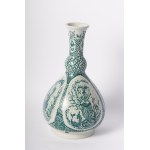 Lamp base 70&#39;s 29 x 12 cm in polychrome pear-shaped ceramic with floral and figure decoration on a white background. Author&#39;s signature in green under the glaze at the base State of preservation: very good, Lamp base 70&#39;s 29 x 12 cm in polychr