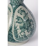 Lamp base 70&#39;s 29 x 12 cm in polychrome pear-shaped ceramic with floral and figure decoration on a white background. Author&#39;s signature in green under the glaze at the base State of preservation: very good, Lamp base 70&#39;s 29 x 12 cm in polychr