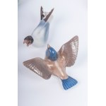 Lot of six bird sculptures second half of the 20th century in polychrome porcelain of different shapes and sizes. Danish manufacture B.&amp; G. and Royal Copenhagen Conservation status: good, one with a clipped tail, Lot of six bird sculptures second half