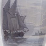 Pair of vases, second half of the 20th century 43 x 14 cm in polychrome porcelain, baluster shape with landscape decoration in shaded grey on a white background. Royal Copenhagen manufacture State of conservation: one of the vases has an oval abrasion alo
