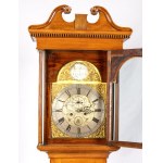 English Georgian Tower Clock 19th century Height x width x depth: 218 x 60 x 30 cm. cherry plated pine case, circular brass and silver dial signed Robert Smith Irven, with Arabic and Roman numerals, subsidiary dials. Pendulum regulator and hour and half-h