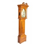 English Georgian Tower Clock 19th century Height x width x depth: 218 x 60 x 30 cm. cherry plated pine case, circular brass and silver dial signed Robert Smith Irven, with Arabic and Roman numerals, subsidiary dials. Pendulum regulator and hour and half-h