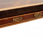 Rectangular shaped book-style game table 19th/20th century closed 76 x 90 x 43 cm; open 87 cm made of wood with fruitwood squares, with one drawer, truncated conical legs. State of preservation: good., Rectangular shaped book-style game table 19th/20th ce