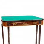 Rectangular shaped book-style game table 19th/20th century closed 76 x 90 x 43 cm; open 87 cm made of wood with fruitwood squares, with one drawer, truncated conical legs. State of preservation: good., Rectangular shaped book-style game table 19th/20th ce