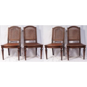 Lot of four chairs 19th century 95 x 55 x 42 cm with seat and backrest in Vienna straw, truncated conical leg. State of preservation: one broken leg., Lot of four chairs 19th century 95 x 55 x 42 cm with seat and backrest in Vienna straw, truncated conica