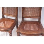 Lot of four chairs 19th century 95 x 55 x 42 cm with seat and backrest in Vienna straw, truncated conical leg. State of preservation: one broken leg., Lot of four chairs 19th century 95 x 55 x 42 cm with seat and backrest in Vienna straw, truncated conica