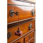 Rectangular wooden chest of drawers late 19th early 20th century 88 x 97.5 x 46 cm with four drawers, truncated cone leg with lateral and frontal squares in the drawers. Geometric profiling on the fruit wood top State of preservation: good, Rectangular wo