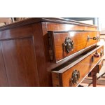 Rectangular wooden chest of drawers late 19th early 20th century 88 x 97.5 x 46 cm with four drawers, truncated cone leg with lateral and frontal squares in the drawers. Geometric profiling on the fruit wood top State of preservation: good, Rectangular wo
