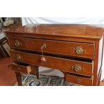 Rectangular wooden chest of drawers late 19th early 20th century 88 x 97.5 x 46 cm with four drawers, truncated cone leg with lateral and frontal squares in the drawers. Geometric profiling on the fruit wood top State of preservation: good, Rectangular wo