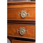 Rectangular wooden chest of drawers late 19th early 20th century 88 x 97.5 x 46 cm with four drawers, truncated cone leg with lateral and frontal squares in the drawers. Geometric profiling on the fruit wood top State of preservation: good, Rectangular wo