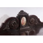 Ebonized wood sideboard early 20th century 120 x 94 x 45 cm with two doors and two drawers with polychrome porcelain plaque finishes with genre scenes. State of preservation: good, Ebonized wood sideboard early 20th century 120 x 94 x 45 cm with two doors