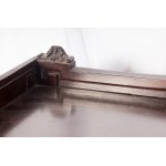 Ebonized wood sideboard early 20th century 120 x 94 x 45 cm with two doors and two drawers with polychrome porcelain plaque finishes with genre scenes. State of preservation: good, Ebonized wood sideboard early 20th century 120 x 94 x 45 cm with two doors
