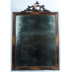 Rectangular shaped wall mirror early 20th century 98 x 65 x 4 cm in brown patina wood. Double order of carved frame moulding with gold floral decoration. Cyma with plant motifs State of preservation: good, gluing and wear as per use over time, Rectangular