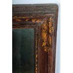 Rectangular shaped wall mirror early 20th century 98 x 65 x 4 cm in brown patina wood. Double order of carved frame moulding with gold floral decoration. Cyma with plant motifs State of preservation: good, gluing and wear as per use over time, Rectangular