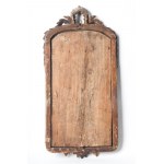 Pair of wall mirrors early 19th century 64 x 33 cm with gilded wooden candle holder. Rectangular shape with rounded corners, floral decoration at the base and at the top cymatium with curly leaf fronds. State of conservation: wear to the glass and gilding