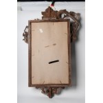Lot of two wall sconces with mirror first half of the 20th century of baroque shapes: one with a rectangular profile in silvered wood with two lights with a cymatium, sides and base with racemes and floral motifs 75 x 60 cm; the other with a mixtilinear p