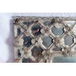 Murano Glass Mirror first half of the 20th century 122 x 90 cm rectangular in shape with a glass frame with diamonds and little flowers. Condition: minimal breakages and some missing flowers., Murano Glass Mirror first half of the 20th century 122 x 90 cm