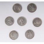 Lot of seven 500 lire silver coins (5 pcs 1961 with quadriga and 2 pcs 1961/1965 with caravels), Lot of seven 500 lire silver coins (5 pcs 1961 with quadriga and 2 pcs 1961/1965 with caravels)