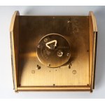 IMHOF Brass Table Clock second half of the 20th century 18 x 19 cm rectangular shape, brass dial with Roman numerals at the axes, day of the week and date at six o&#39;clock. Manual winding. Condition: good, machine working, IMHOF Brass Table Clock second