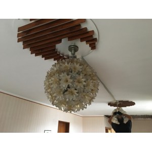 Grande Esprit - pendant lamp 60&#39;s diameter approx. 70 cm spherical in shape composed of elements in glass shaped by heat and mounted on a steel structure. Manufactured by Venini and designed by Toni Zuccheri State of preservation: very good., Grande E