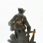 Hunter, full-round sculpture in antimony with traces of gilding early 20th century 22 x 21 x 14 cm total on a gilded wooden base. State of conservation: wear with loss of gilding as per use over time., Hunter, full-round sculpture in antimony with traces 