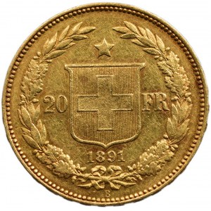 Švýcarsko, republika, 20 frank 1891 B