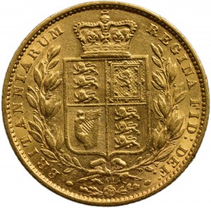 Velká Británie, Victoria 1838 - 1901, 1 libra (sovereign) 1869 - razidlo reversu s číslem 