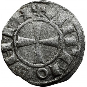 Křižácké státy, Antiochie, Bohemond III. (regent) 1149-1163, Ag denár, minc.Antiochie