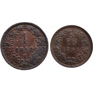 1 krejcar 1858 V + 5/10 krejcar1891 b.z.