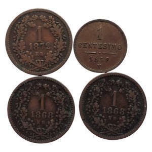 1 centisimo 1852 V + 1 krejcar 1868KB, 1872 KB (-1-2)