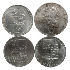 100 Kč 1974 Smetana + 100 Kč 1990 Martinů + 100 Kč 1991 Dvořák + 100 Kč 1991 Mozart, dr. skvrny