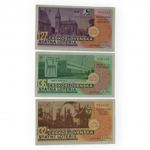 Czechoslovakia, Czechoslovak State Lottery Bardějov, Bystřice p. Hostýnem, Třinec, lot 10 CZK 6428, 36162, 64450