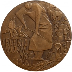 Mikuláštík, Klem. Gottwald - Severomoravský kraj b.l. - poprsí zleva, nápis / slévač při práci, nápis, Sign.SM, patinovaný bronz 80 mm